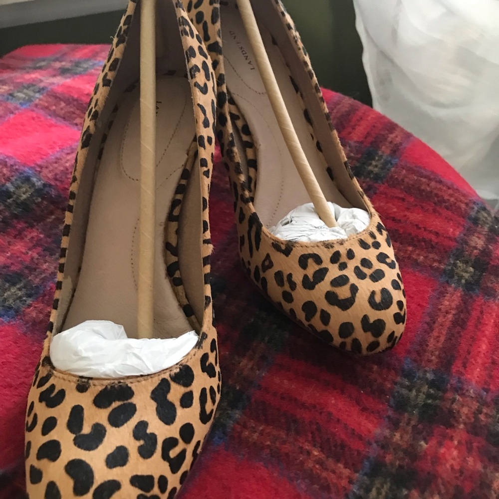 NWT Lands’ End Leopard Print Women's Calf Hair Leather Pumps